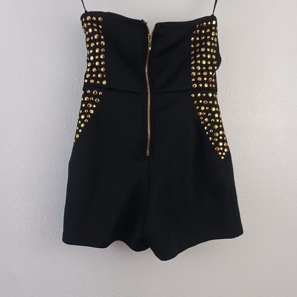 2B bebe women’s black gold studded strapless romper size XS - Picture 6 of 6